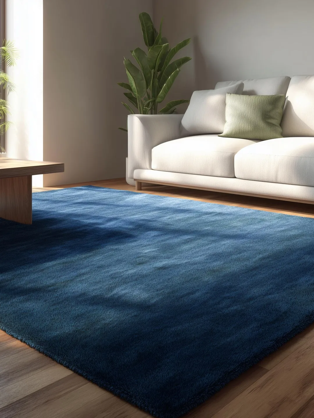 Simple Blue Rug Solid Blue Hand Tufted Wool Rug Minimalist Modern Decor