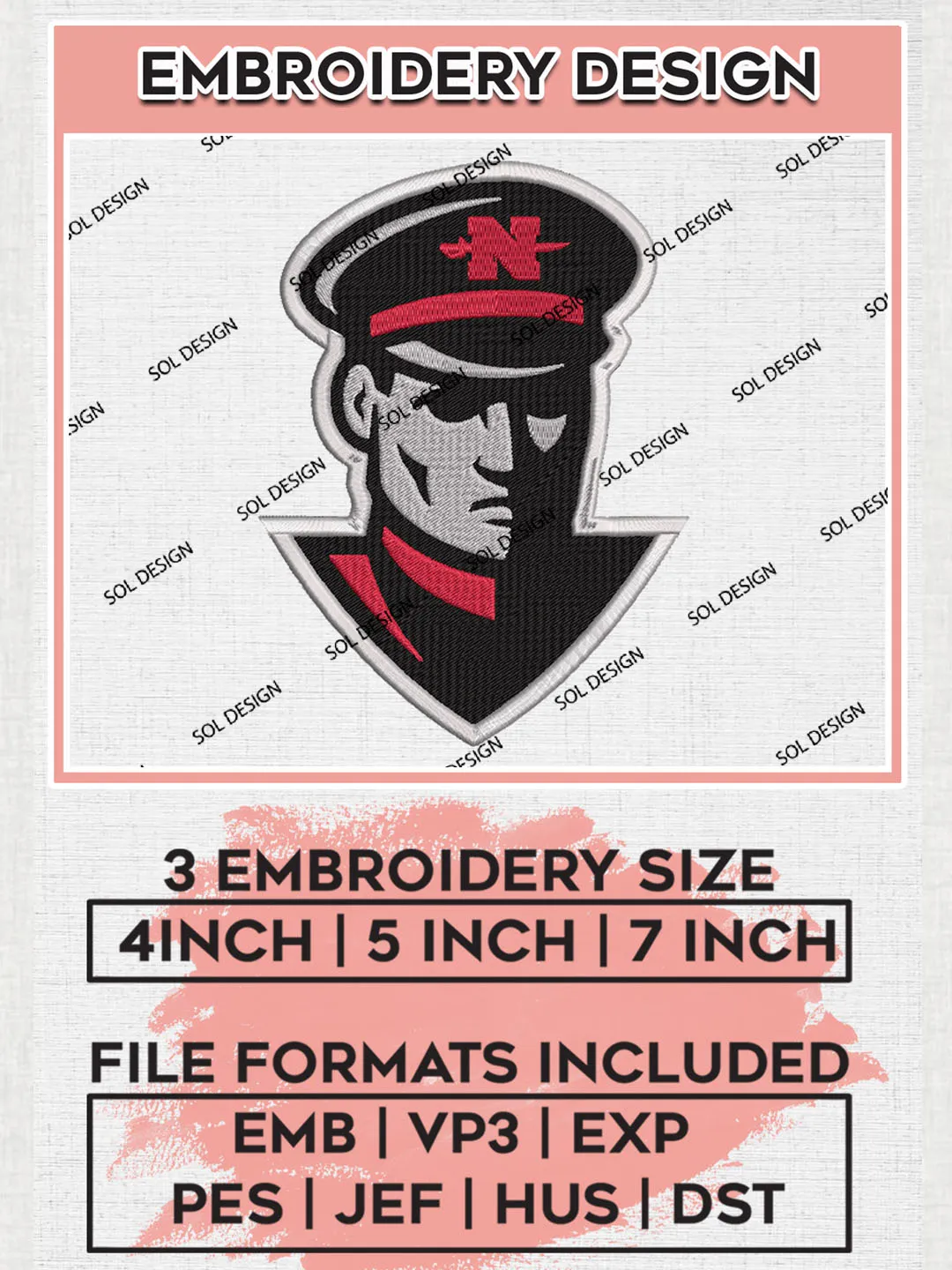 Nicholls Colonels Embroidery Designs, NCAA Logo Machine Embroidery Files, NCAA Nicholls Colonels Logo, NCAA Embroidery Designs, Machine Embroidery Designs, Digital Download