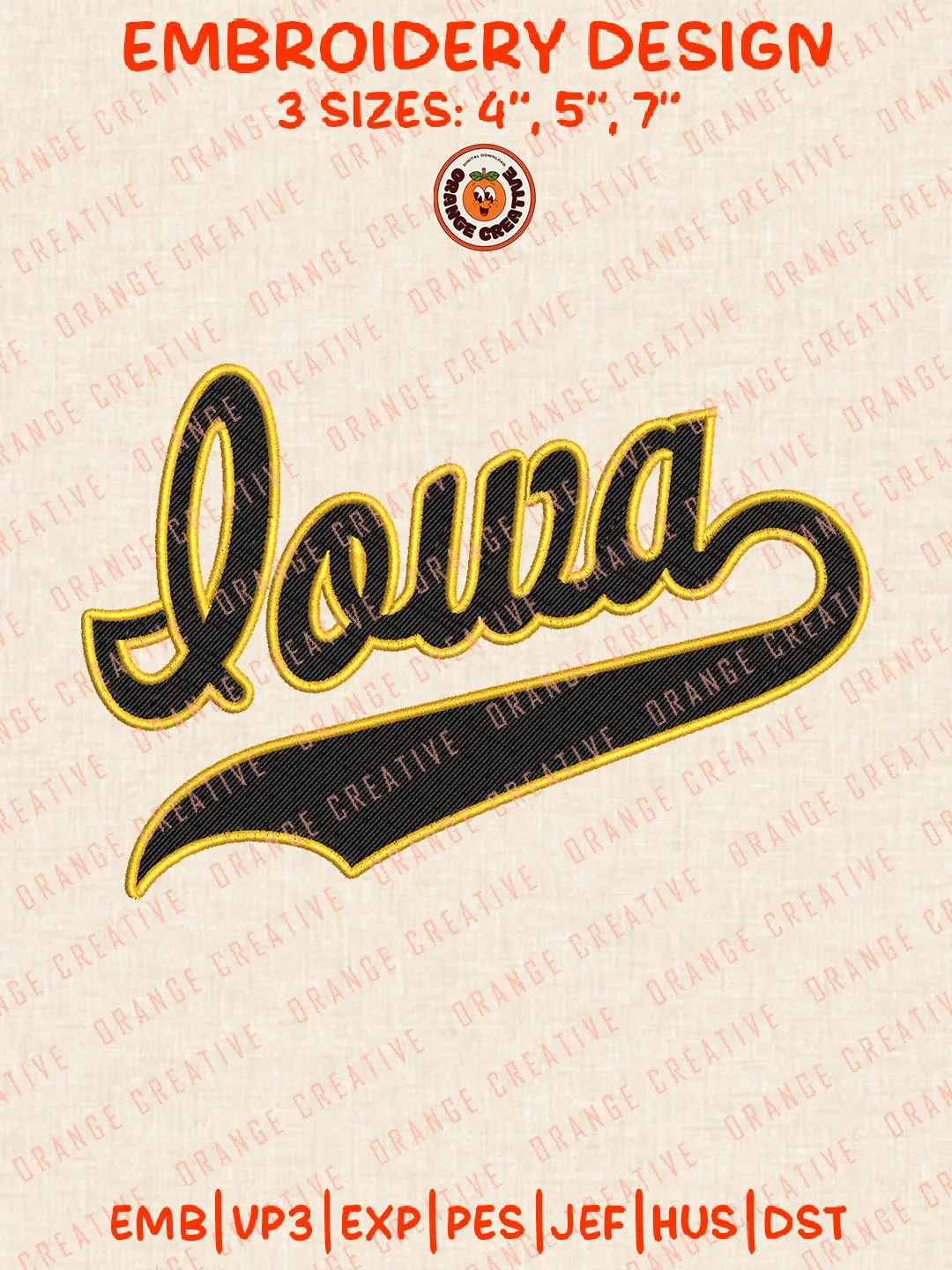 Iowa Embroidery Design, NCAA Iowa Hawkeyes Logo Embroidery Design, Machine Embroidery Design File, 4 Sizes, Digital Download