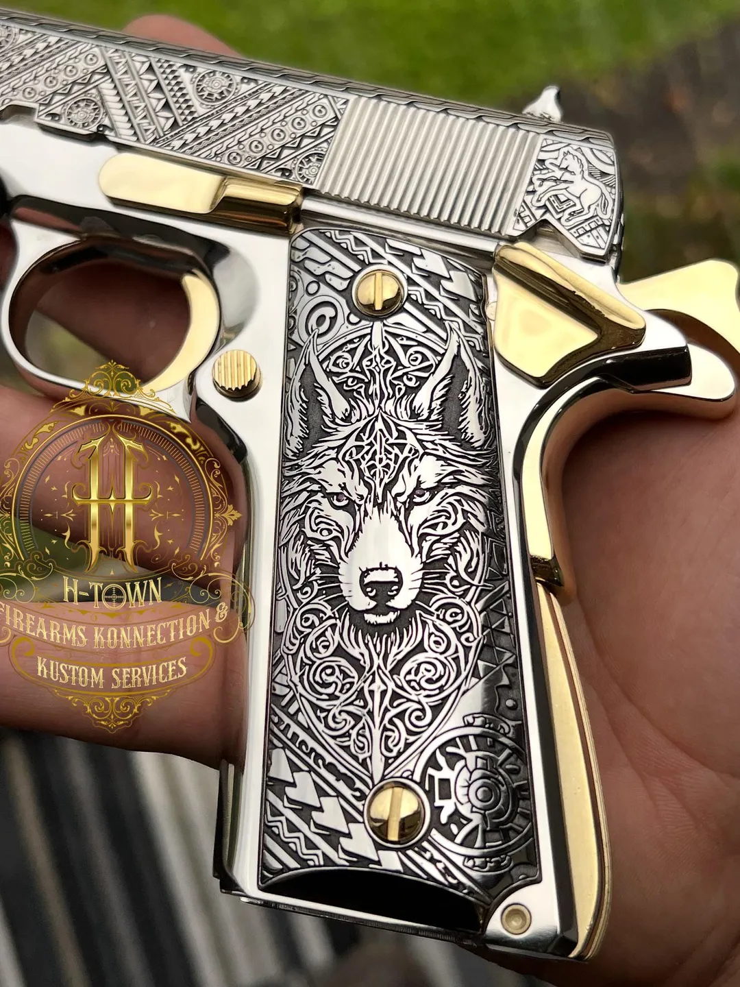 Colt MKIV Series 80 Wolf Engraving Vector | Tribal Gun Slide Grip
