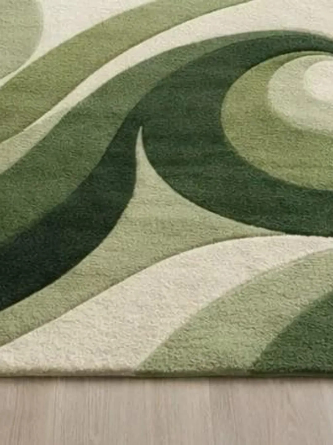 Hand Tufted Wool Rug – Green Abstract Wave, Modern Organic Decor
