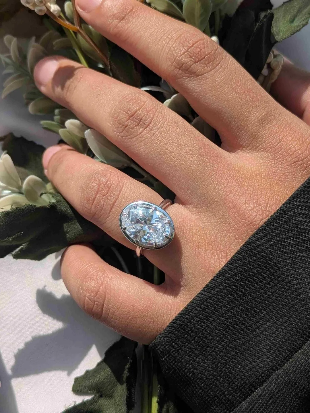5.2CT Oval Lab Grown Diamond Ring, 18K Gold Bezel Engagement Ring, Solitaire Bridal Jewelry, Anniversary Gift for Her