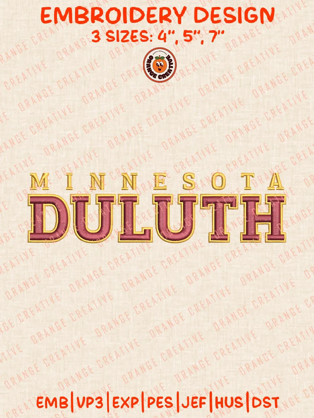 Minnesota Duluth Text Embroidery Design, NCAA Minnesota Duluth Bulldogs Team Logo Embroidery Design, Machine Embroidery Design File, 4 Sizes, Custom Size, Digital Download