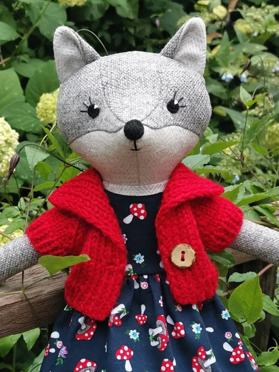 Gray wolf girl, handmade plush doll, stuffed animal toy, wolf rag doll