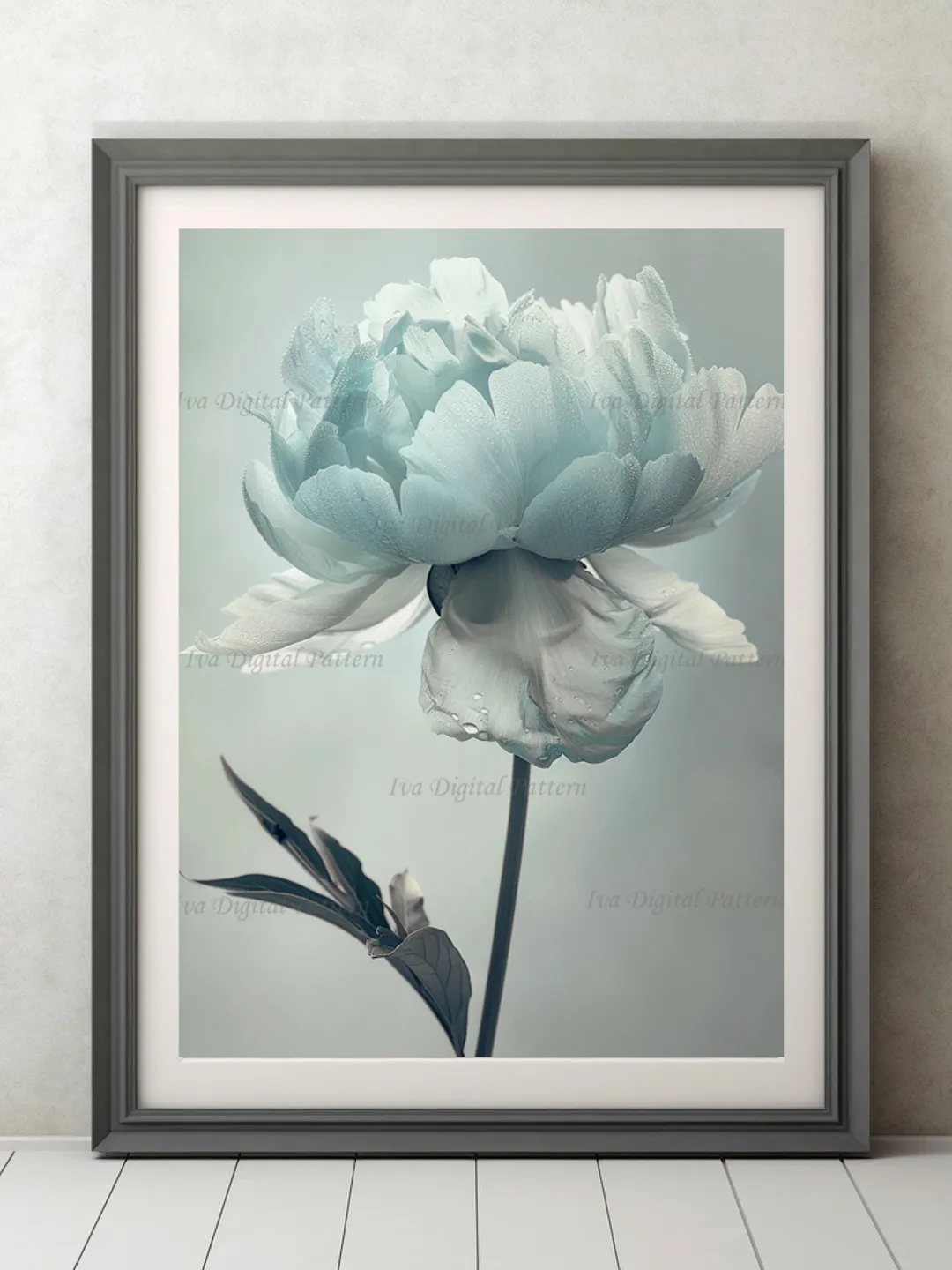 Digital Blue Flower Peony Art Print Abstractionism  , Modern Wall Art Decor, Digital Prints, Instant Download AI
