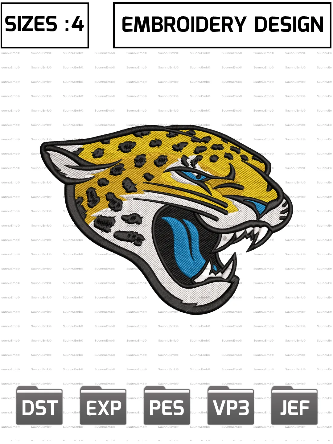 Jacksonville Jaguars Logo Embroidery Design,NFL Logos Embroidery Design,NFL Teams, Machine Embroidery Design File,4 Sizes, Digital Download