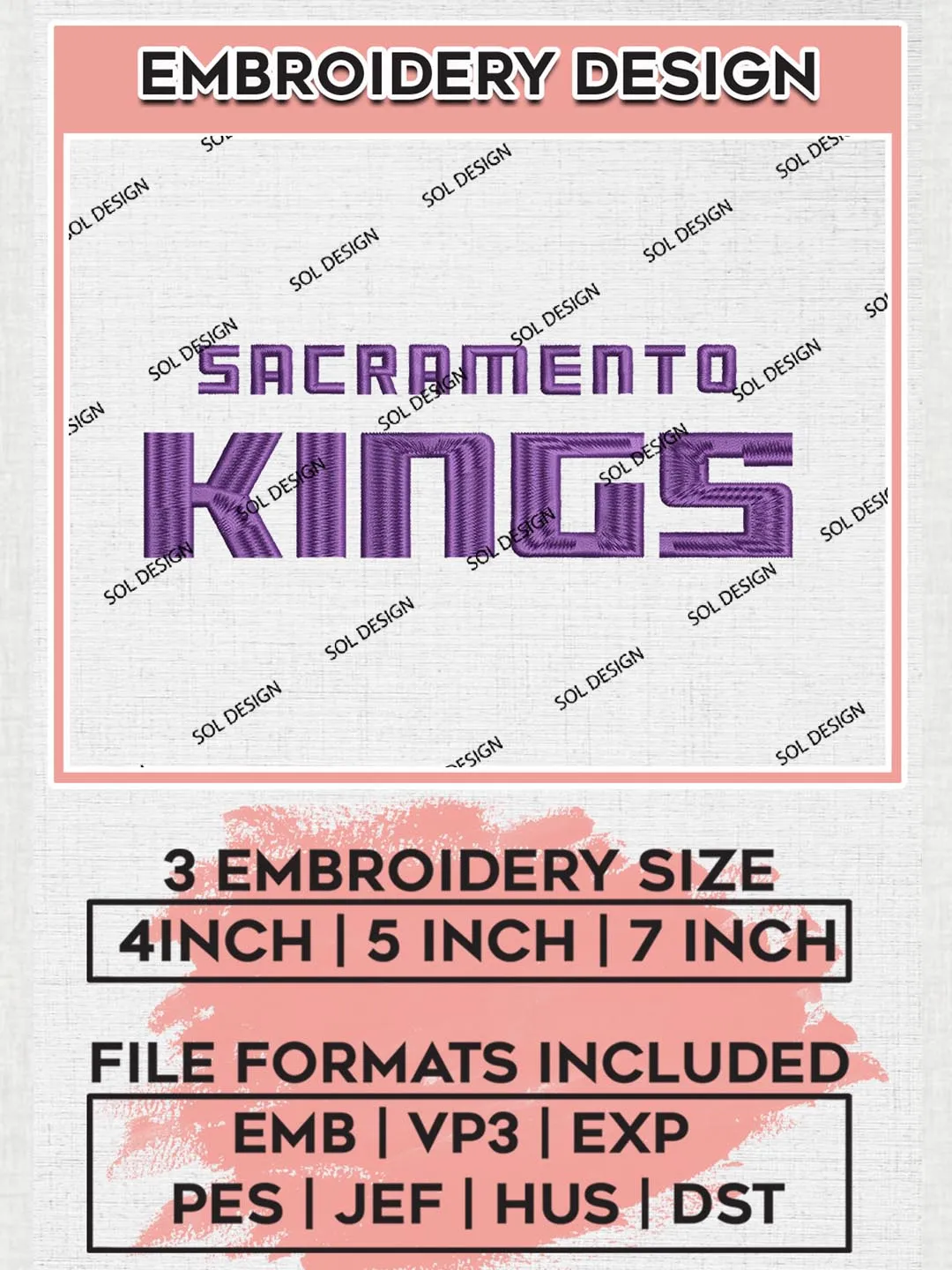 Sacramento Kings Wordmark Logo Embroidery Designs, NBA Kings Embroidery Files, NBA Machine Embroidery Designs, NBA Embroidery Design Machine Embroidery Pattern, Digital Download