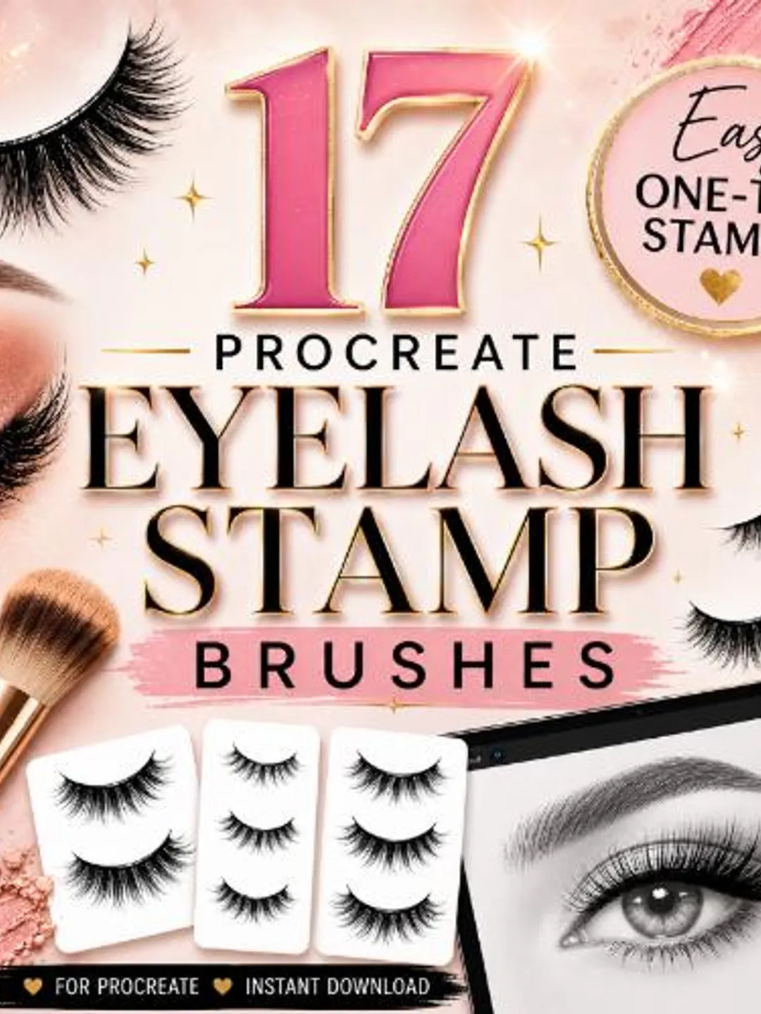 17 Procreate Eyelash Stamp Brushes | Digital Makeup Art Tools (Instant Download)