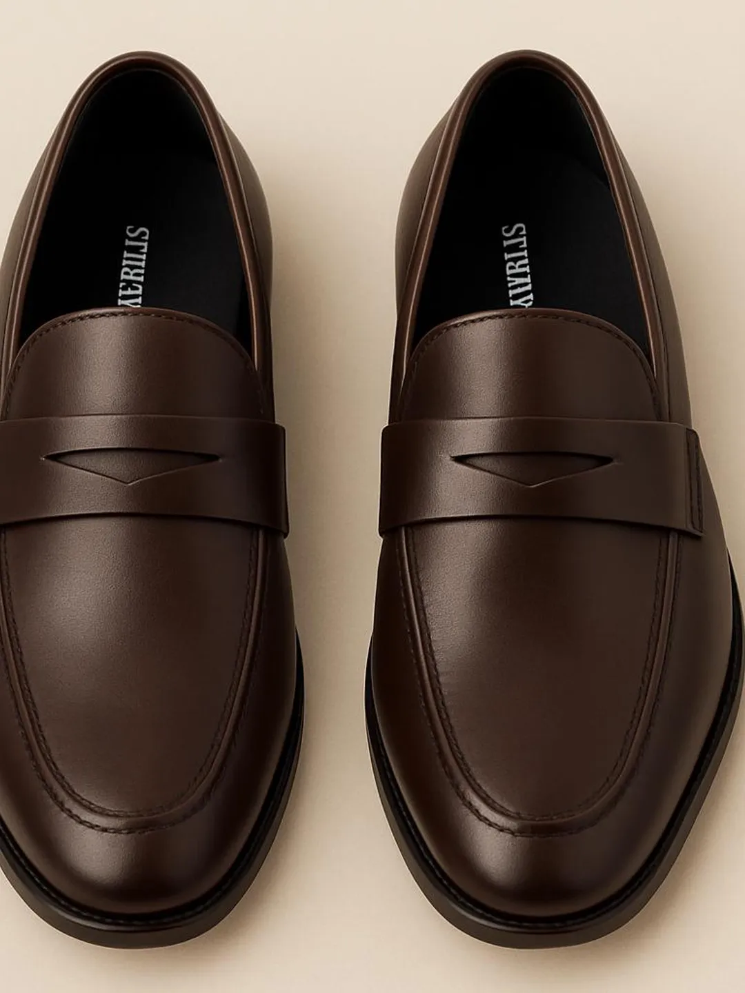 Handmade Dark Brown Leather Penny Loafers Men, Smooth Slip 