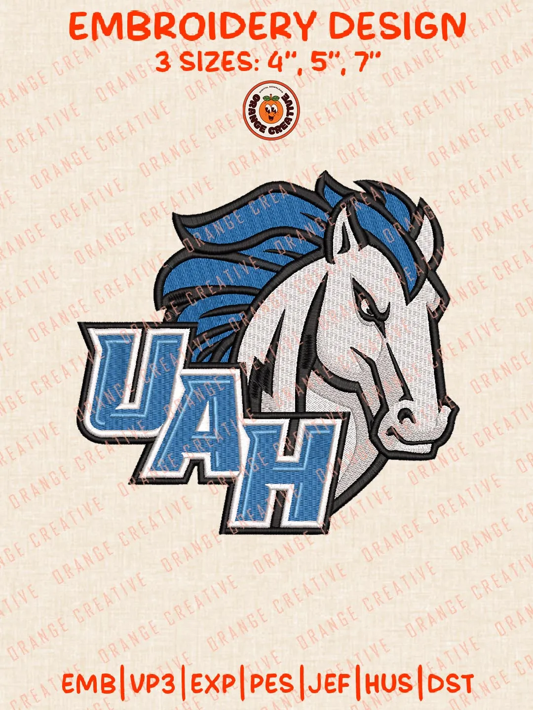 UHA Chargers Mascot Logo Embroidery Files, Sport Embroidery Designs, NCAA Alabama Huntsville Chargers Embroidery, College Football Team Designs, Digital Download