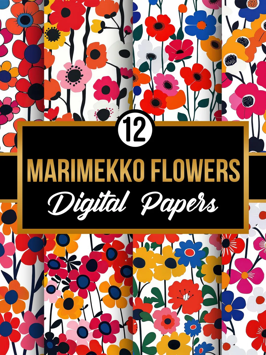 Bright Marimekko Flowers Digital Papers, Colorful Spring Flowers ...