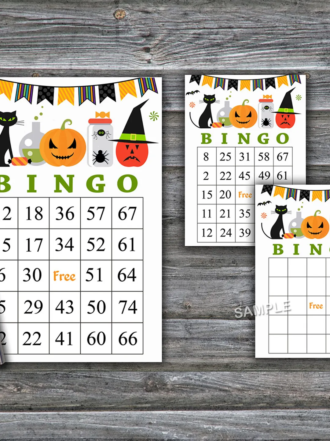 Halloween bingo game,Halloween bingo cards,Halloween Party,60 Printable card,INSTANT DOWNLOAD--07