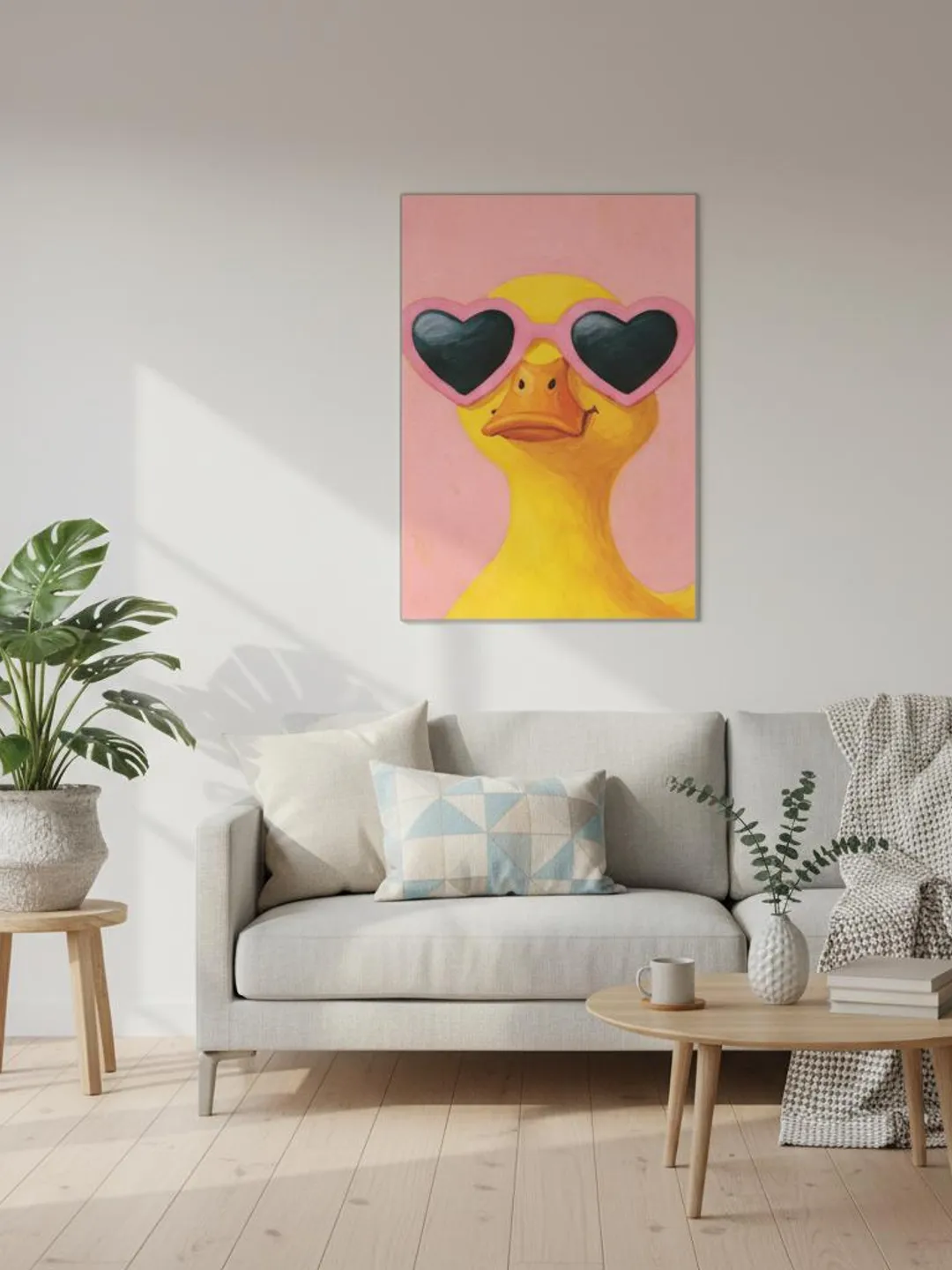 【お洒落】アヒル アートパネル DEAL WITH IT サングラス ポップ Duck Pop Art Poster, Cute Animal with Heart Sunglasses