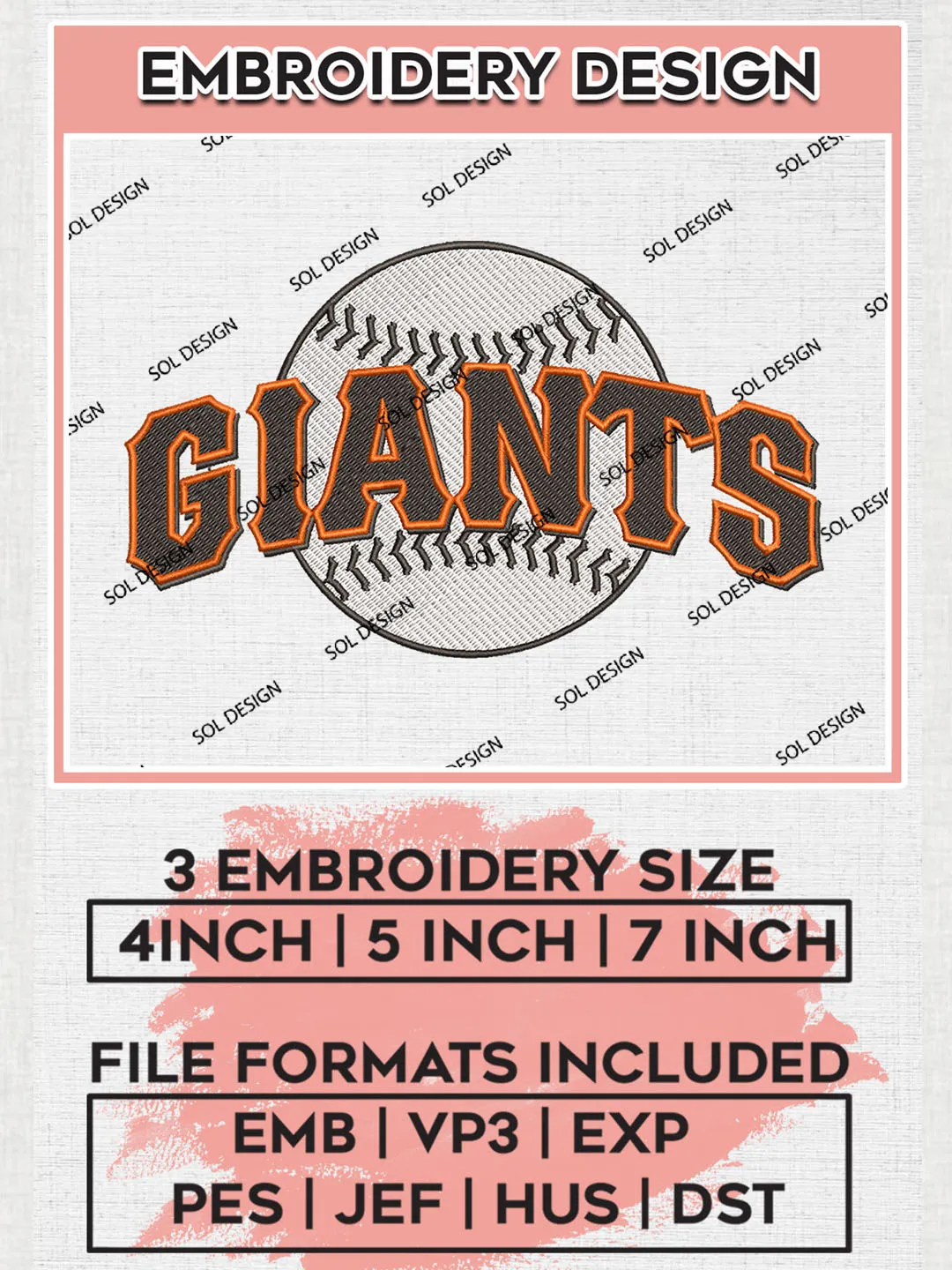 MLB San Francisco Giants Machine Embroidery Files, MLB San Francisco Giants Team Embroidery Designs, MLB Teams, 3 sizes, MLB Machine embroidery designs, Digital Download