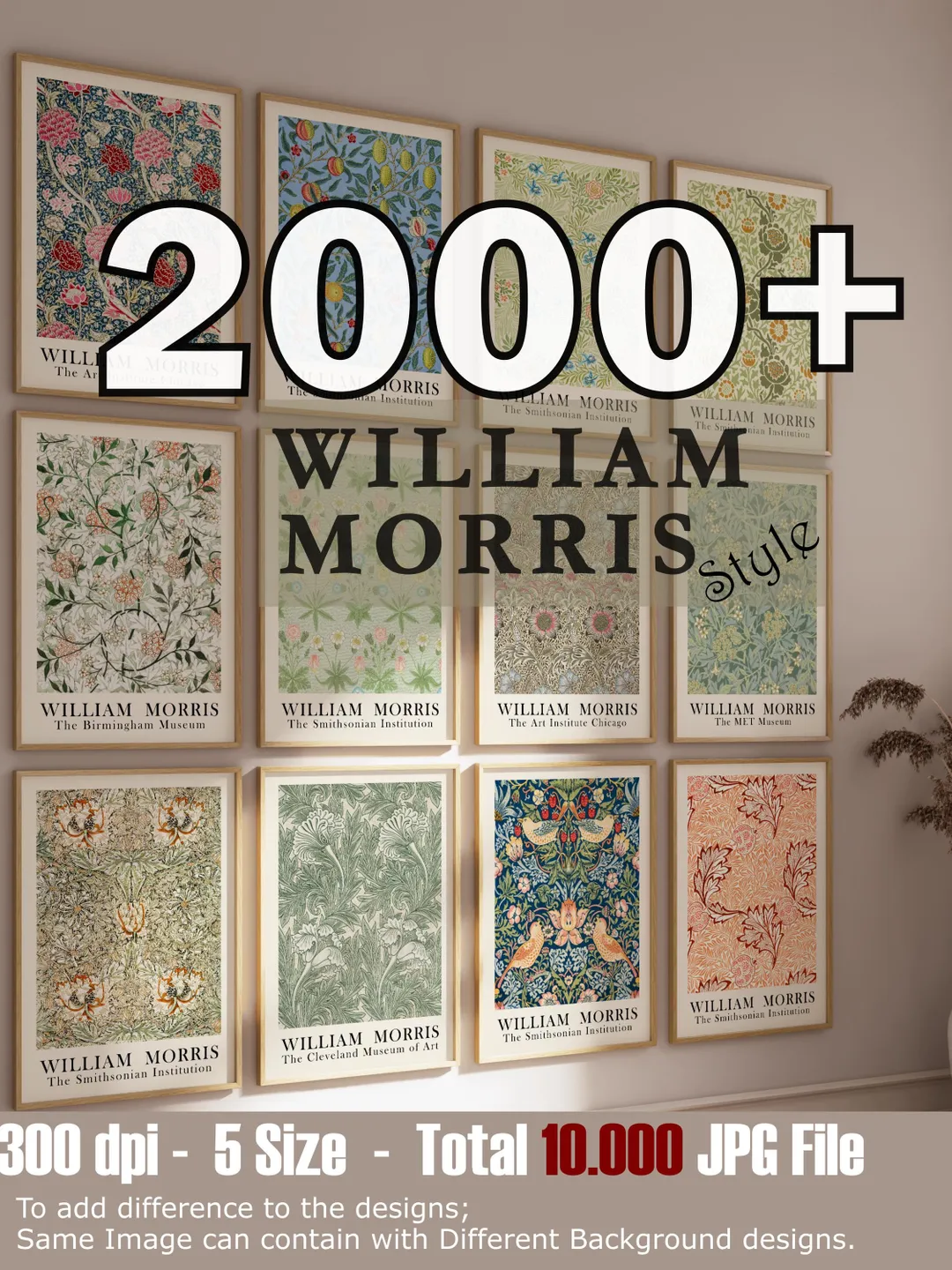 2000 Printable William Morris Wall Art Prints, Art Nouveau Decor, Maximalist Gallery Wall Set, Eclectic Digital Download, Vintage Prints Art
