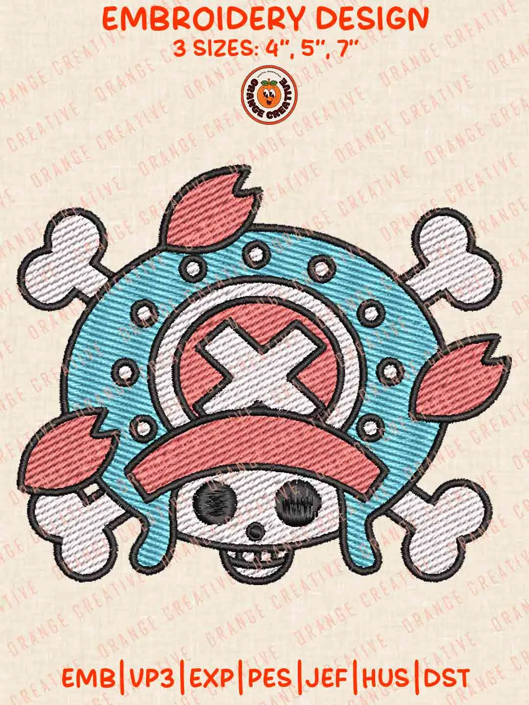 One Piece Chopper Skull Embroidery Files, One Piece Embroidery