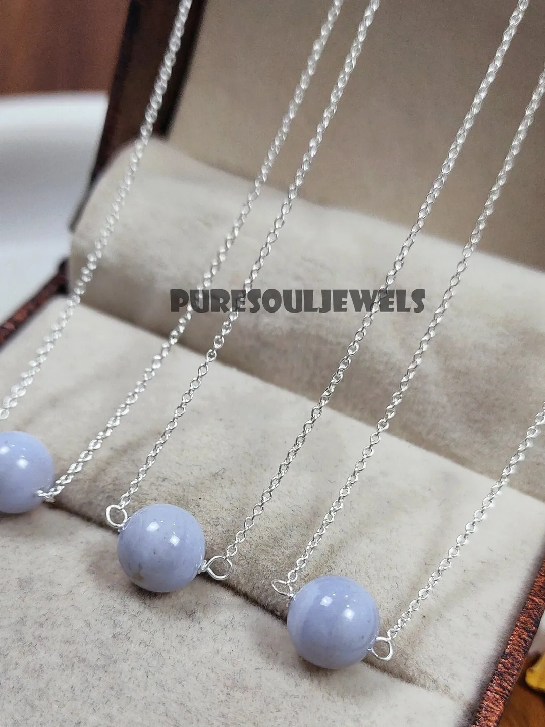 Blue Lace Agate Sterling Silver Ball Necklace: Handmade Boho Jewelry