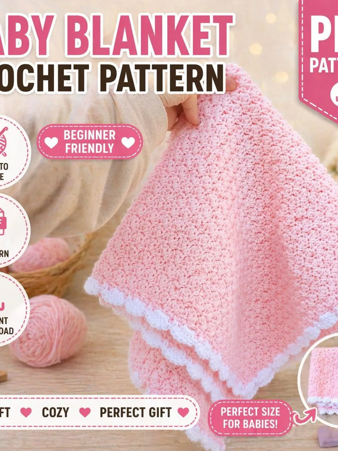 Baby Blanket Crochet Pattern PDF | Beginner Friendly Afghan Pattern | Easy Crochet Baby Blanket | USA Terms Instant Download