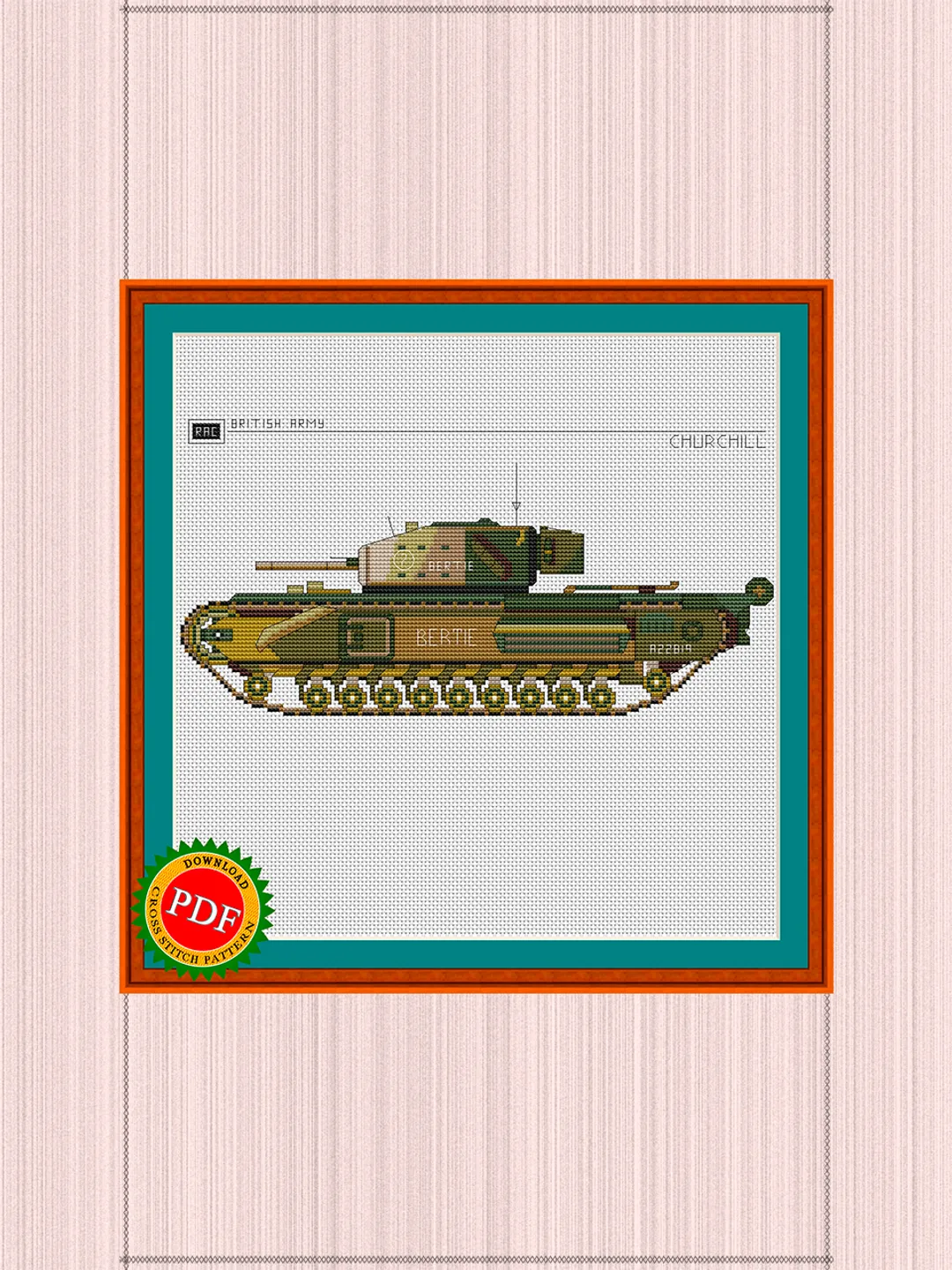 Churchill Cross Stitch Pattern | Churchill Mark III Tank Embroidery Chart | WWII British Infantry Tank