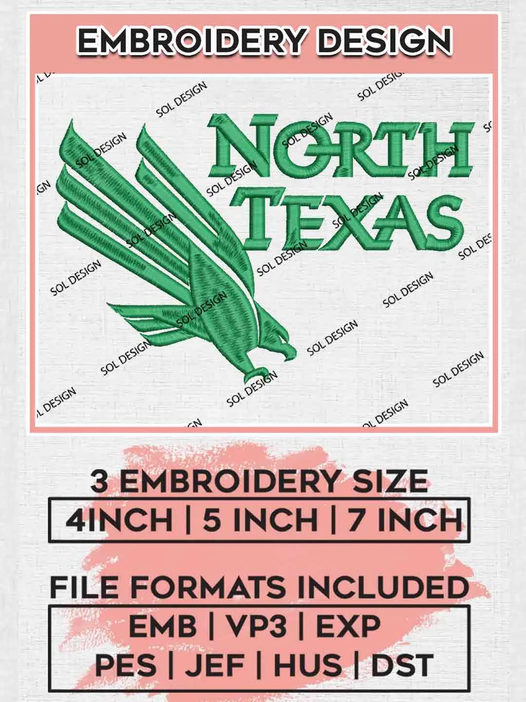 NCAA Mean Green Logo Embroidery Designs, NCAA Logo Embroidery files, NCAA North Texas Mean Green Team, Machine embroidery designs, Instant Download