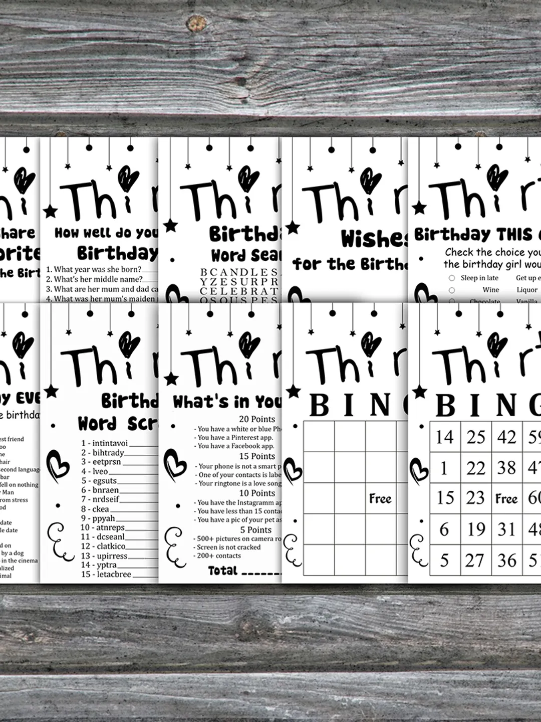Thirty Birthday Party Games bundle,Adult birthday games package,Printable Birthday Games,INSTANT DOWNLOAD