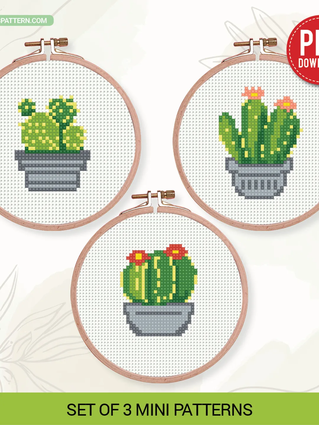 Cactus Cross Stitch Pattern Set, Mini Succulent Embroidery, 3 Inch Hoop, Cute Plant Cross Stitch, Instant Download PDF