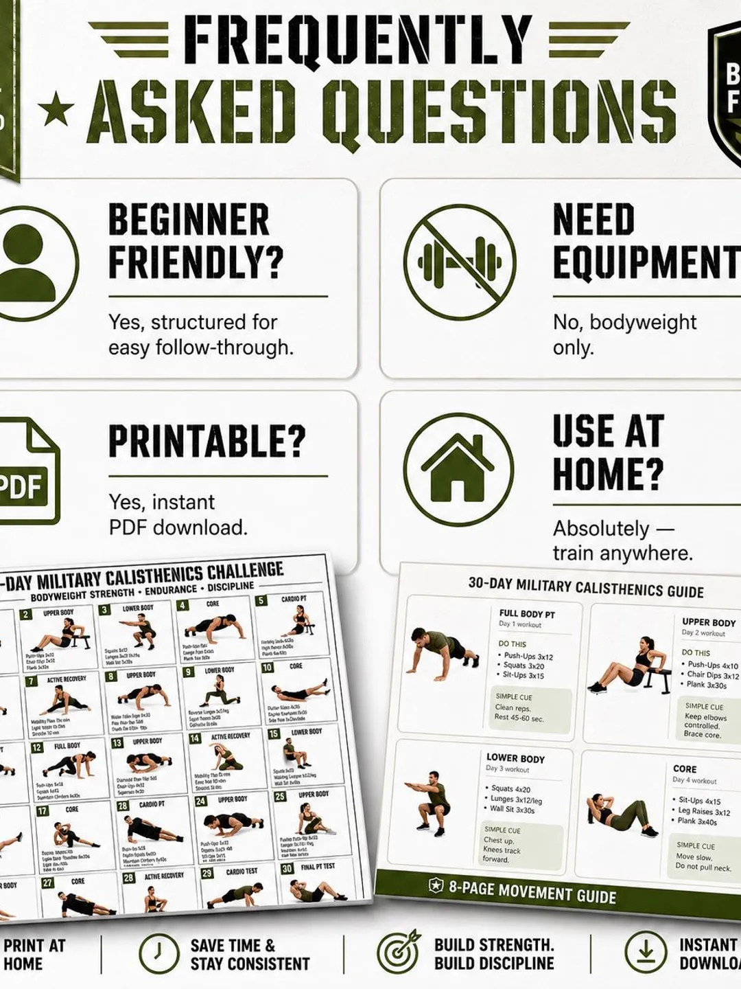 30 Day Military Calisthenics Challenge Printable | Bodyweight Workout ...