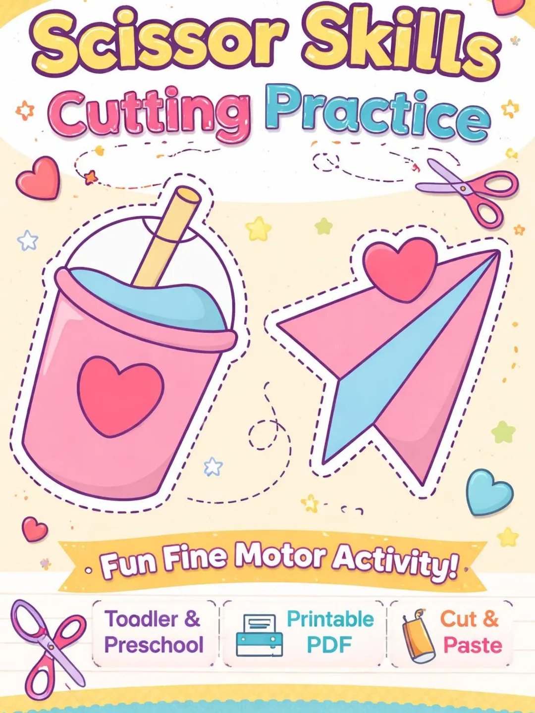 Scissor Skills Cutting Practice Worksheets – Toddler Preschool Fine ...