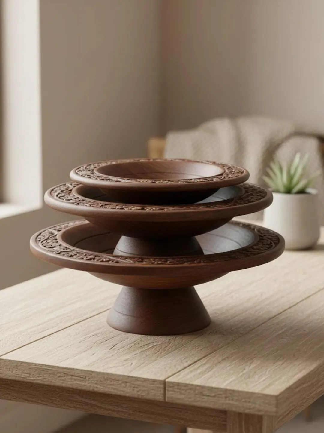 Rustic Bowl Set Hand Carved Solid Wood Serving Bowl Set | Rustic Farmhouse Kitchen Decor