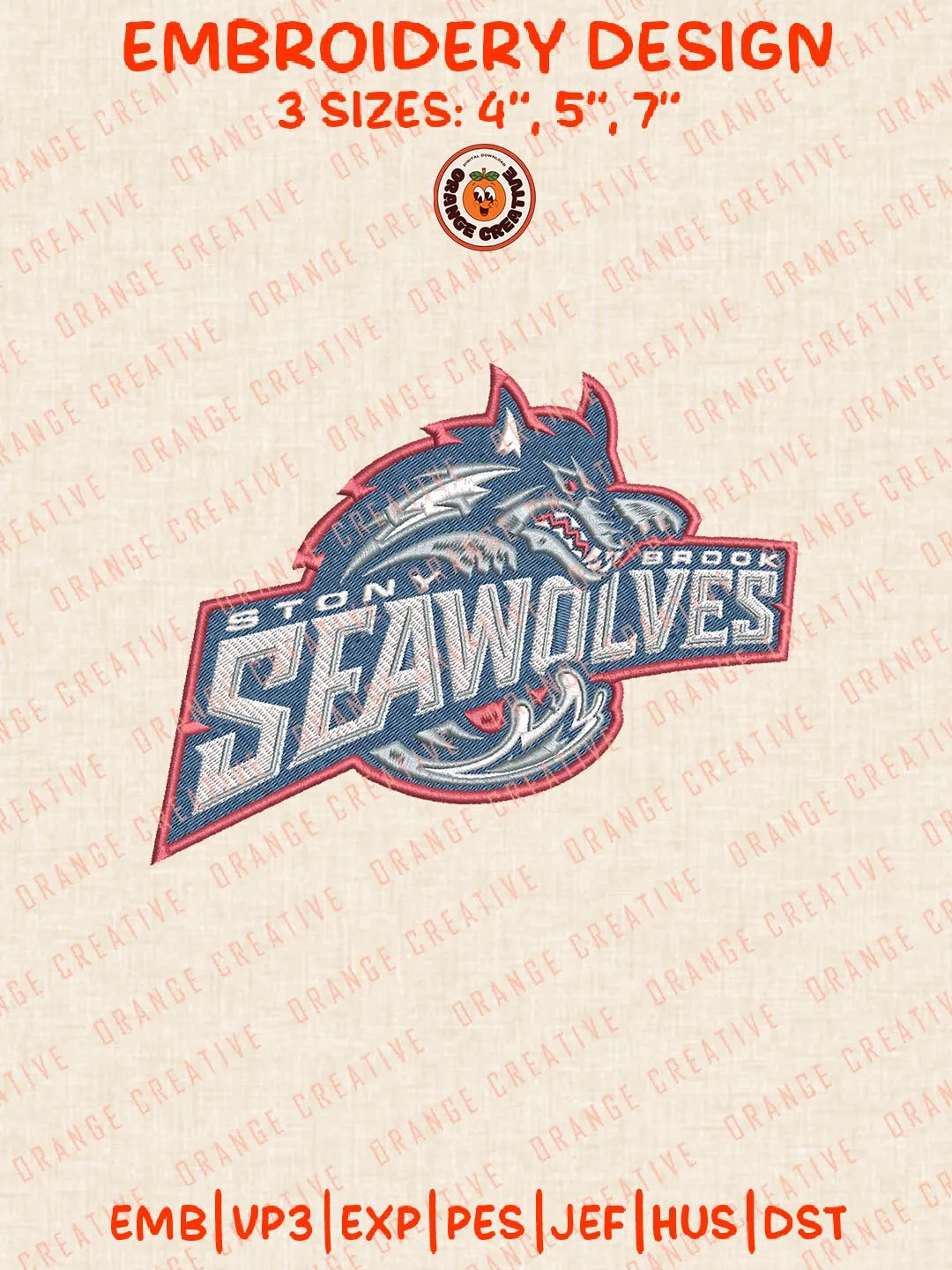 Stony Brook Seawolves Logos Embroidery Design Files, NCAA Logos Embroidery Designs, Machine Embroidery Files, 4 Sizes, Custom Sizes, Instant Download