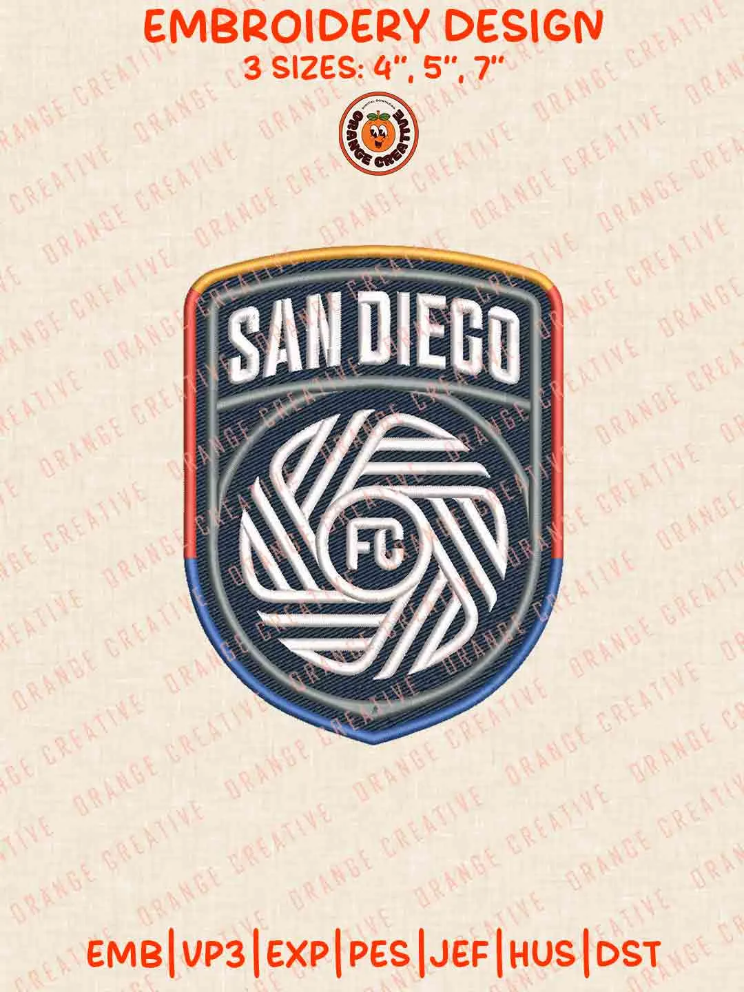 MLS San Diego FC Logo Embroidery Files, MLS San Diego FC Embroidery Designs, League Soccer Machine Embroidery Files, San Diego FC Machine Embroidery, 3 sizes, Digital Download