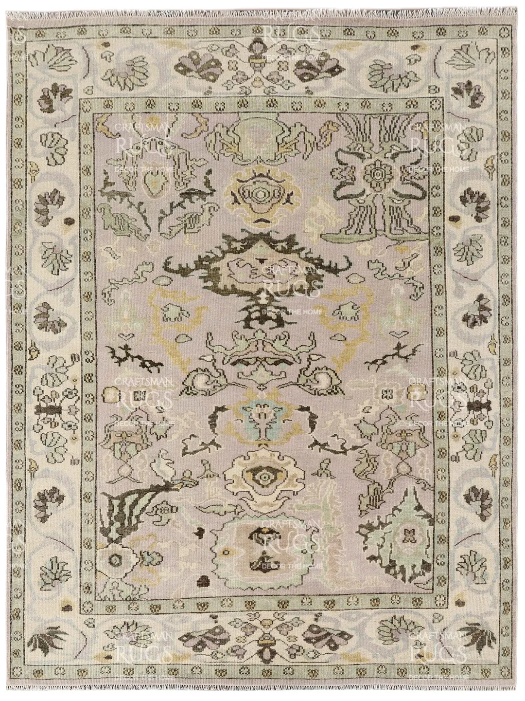 Exquisite 9x12 ft Lilac - Cream Hand-Knotted Modern Oushak Rug – Handmade Antique Style Contemporary Rug for Living Room