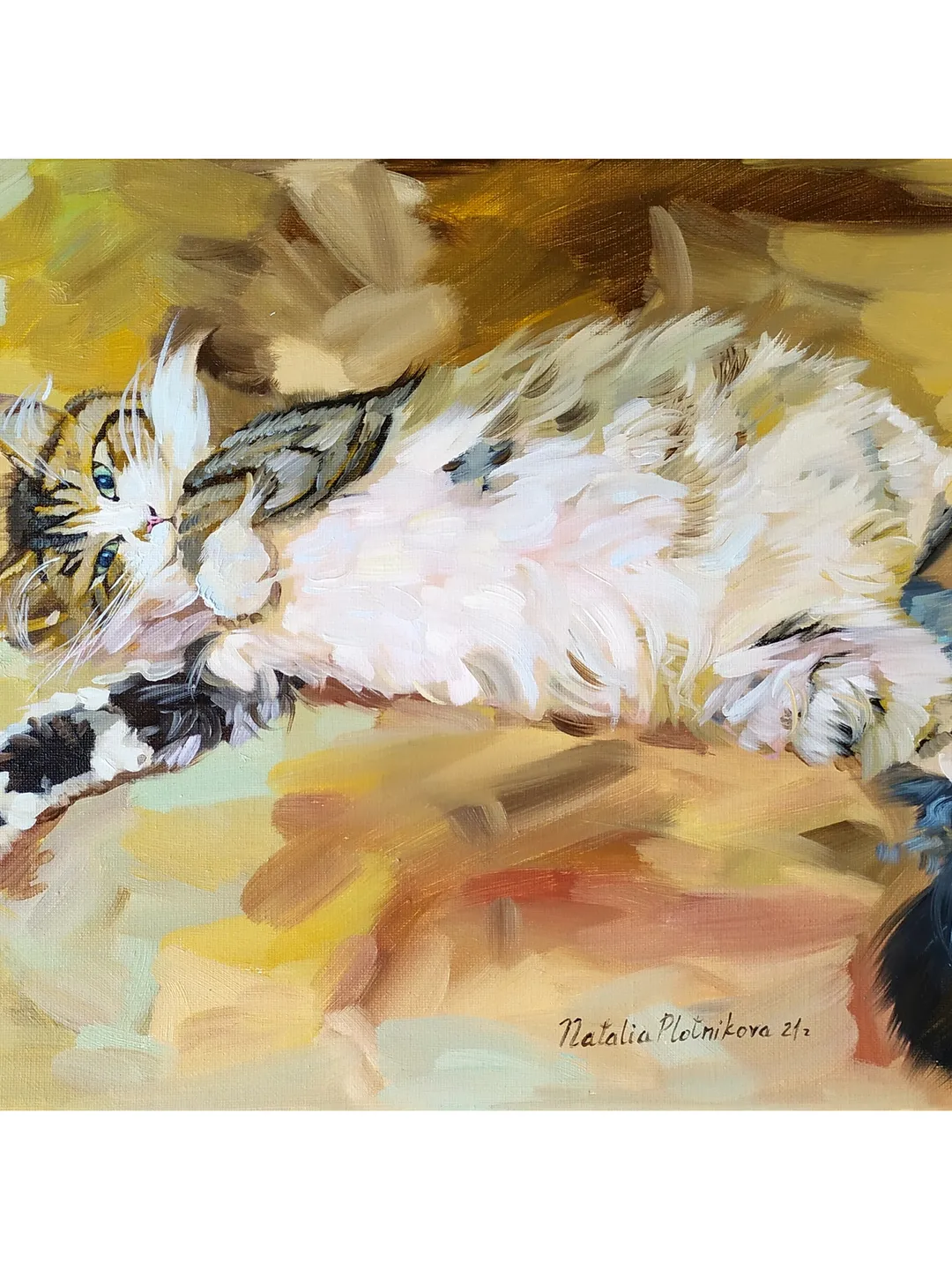 Cat painting Animal Original Art White Cat Artwork fine art Pet canvas art oil painting by Natalia Plotnikova