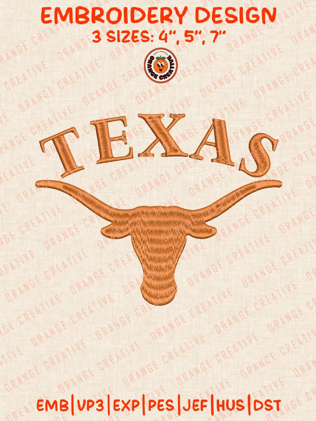 Texas Longhorns Logos Embroidery Design Files, NCAA Logos Embroidery Designs, Machine Embroidery Files, 4 Sizes, Custom Sizes, Instant Download
