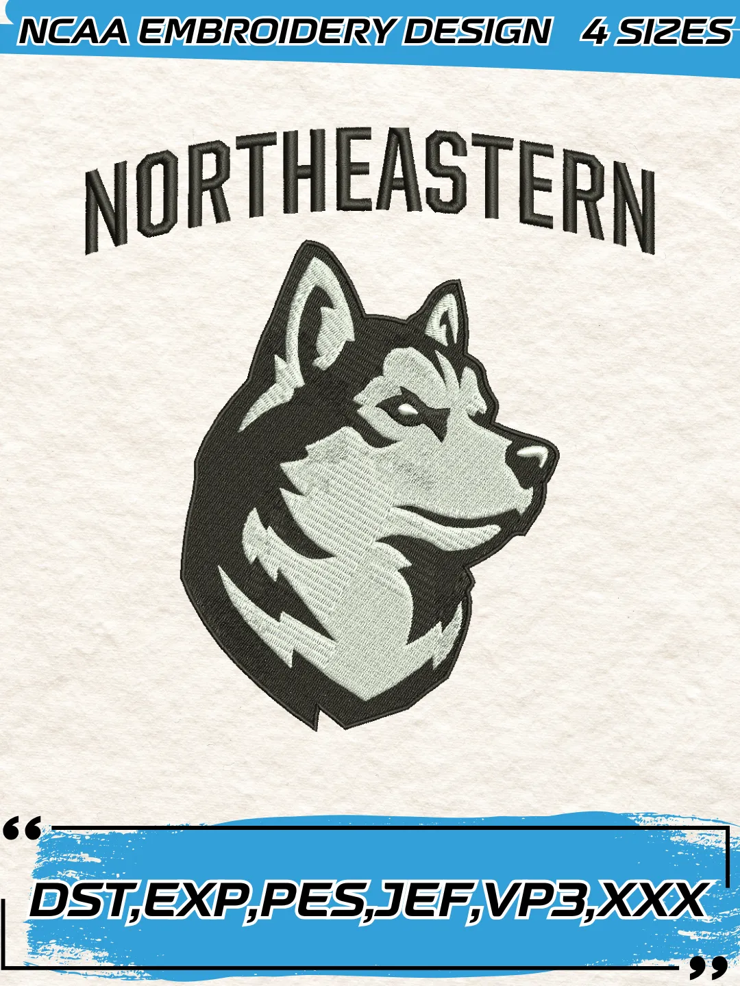 Northeastern Huskies Logo Embroidery Design,NCAA Logo Embroidery Design,Machine Embroidery Design File,4 Sizes, Digital Download