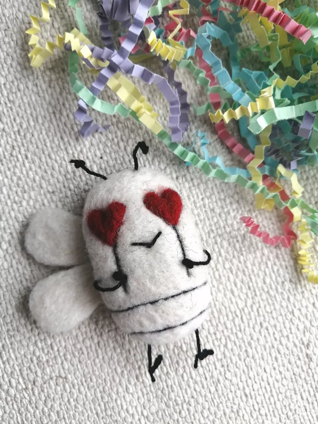 White women's brooch with hearts Funny original decoration for a girl