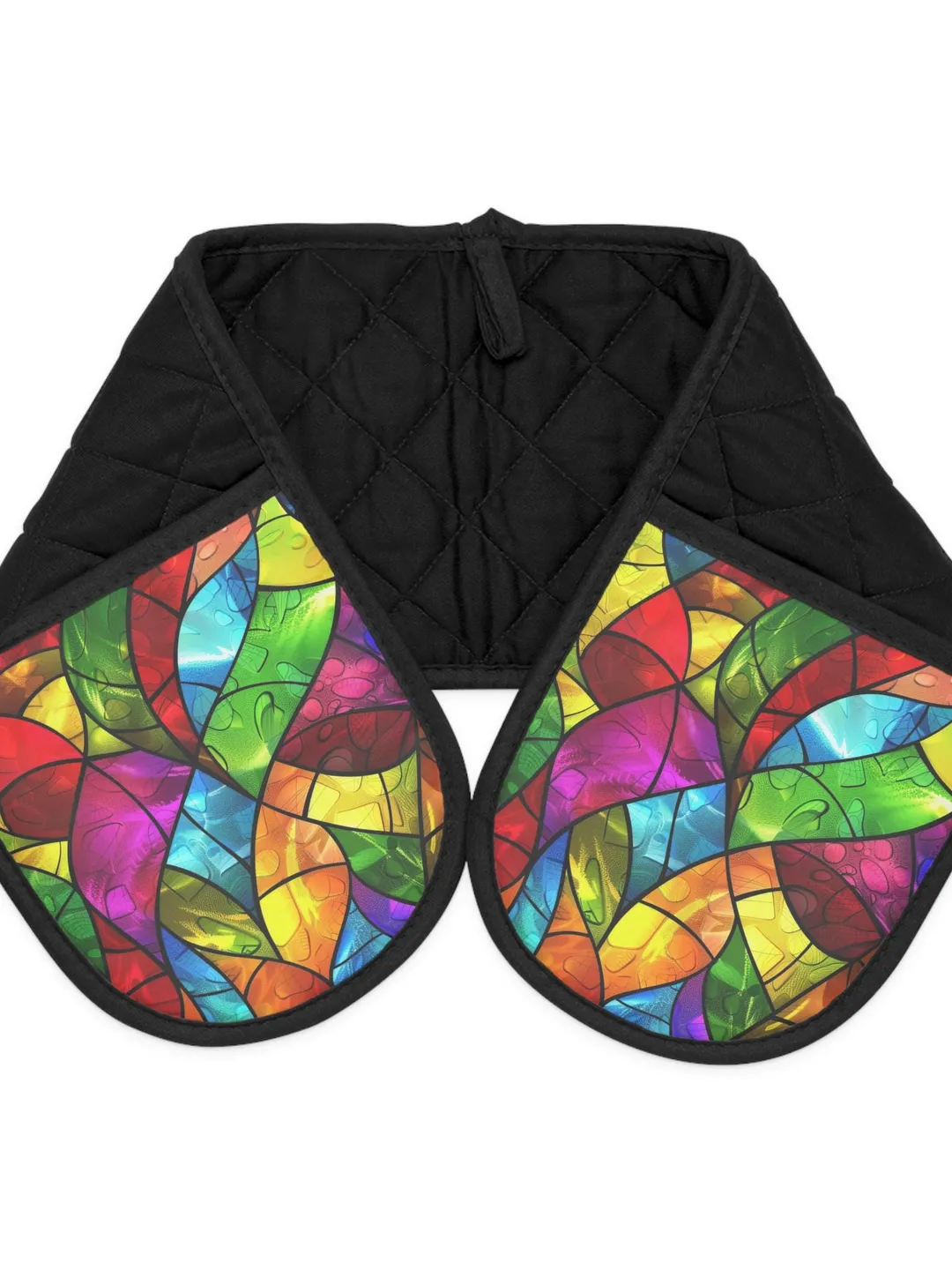 OVEN MITTS Colorful Stained Glass Pattern Quilted Double Pot Holder Kitchen Decor