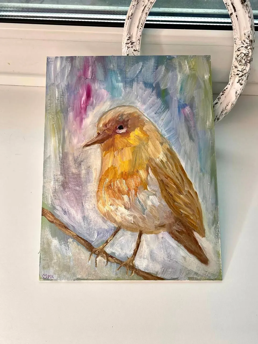 Oil painting bird finch