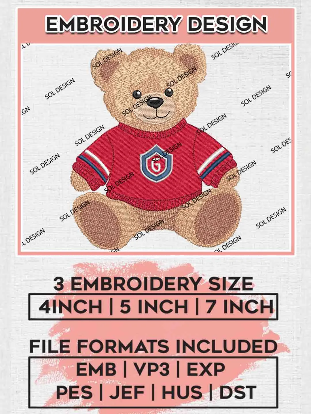 Saint Marys Gael Teddy Bear Embroidery Design, Football Embroidery files, Sport Machine embroidery files, 3 sizes, Instant Download