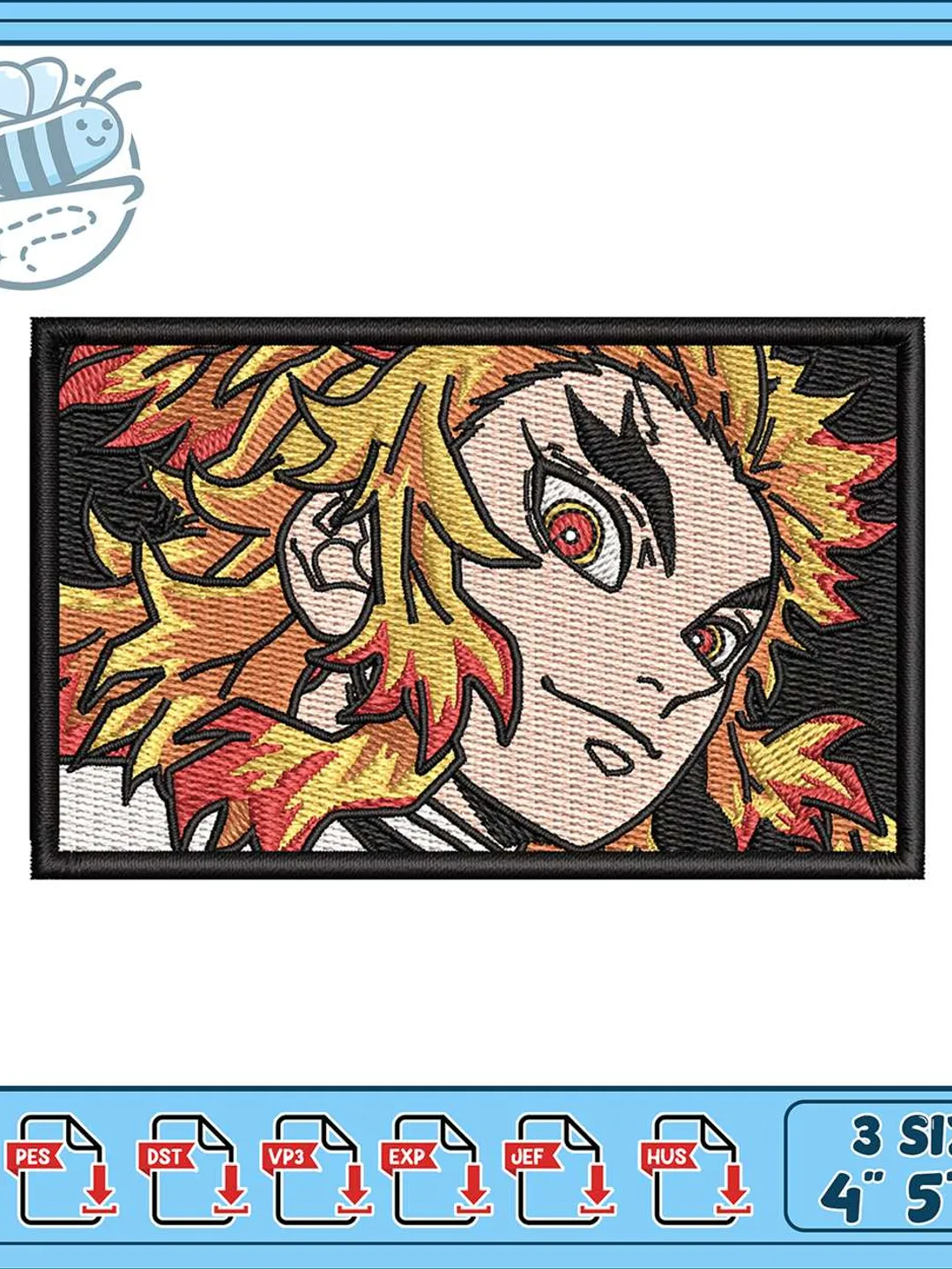 Rengoku Embroidery Design, Demon Slayer Anime Rectangle Patch, Flame Hashira Machine Embroidery File, Kimetsu No Yaiba