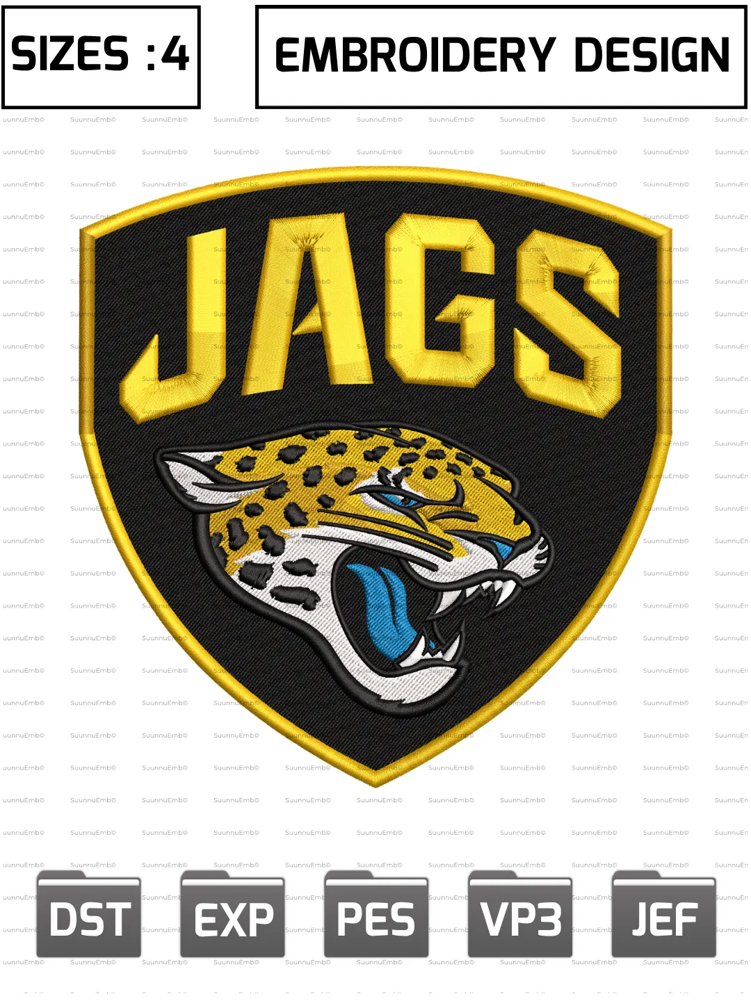 Jacksonville Jaguars Logo Embroidery Design,NFL Logos Embroidery Design,NFL Teams, Machine Embroidery Design File,4 Sizes, Digital Download
