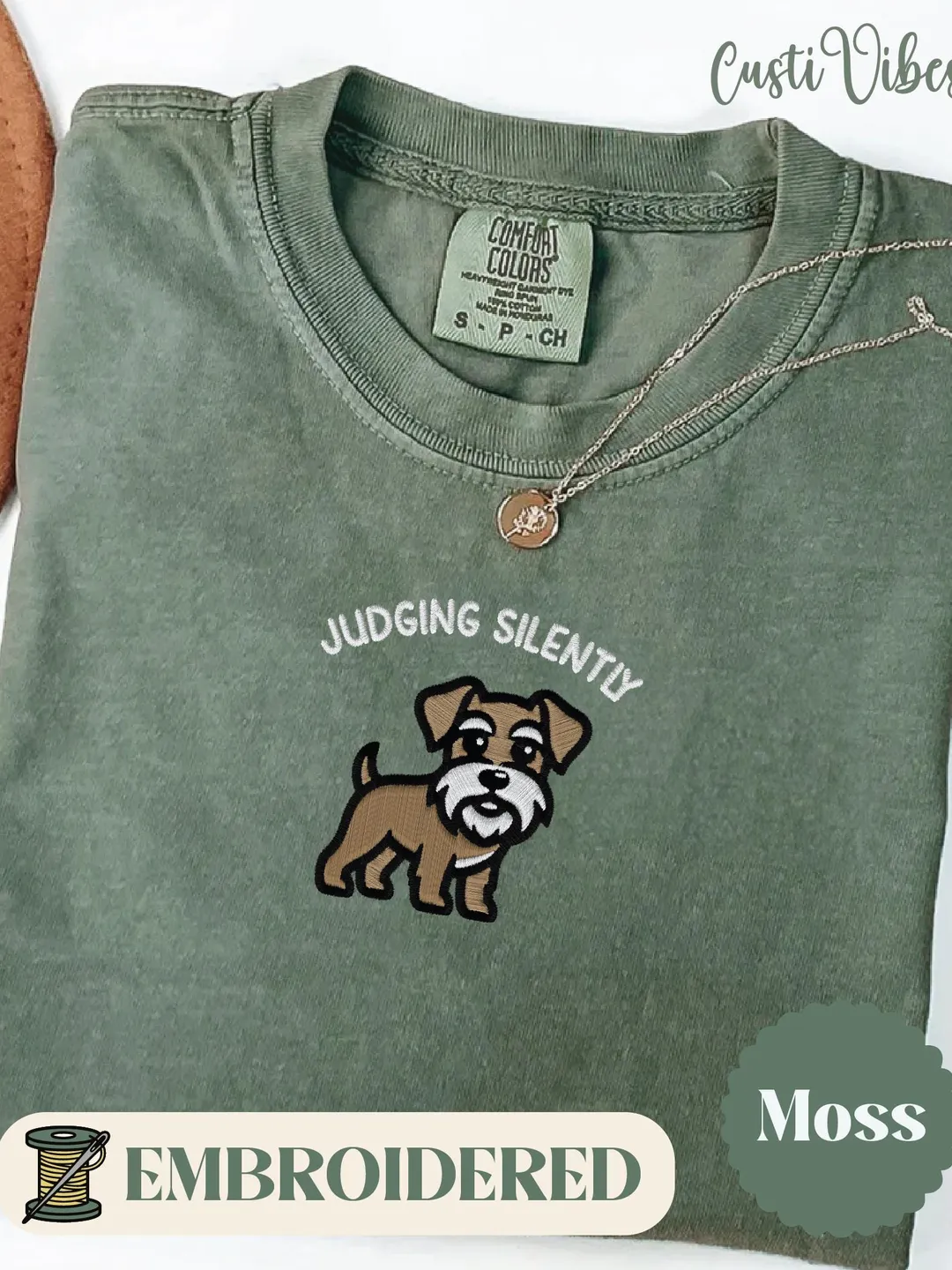 Embroidered Schnauzer Dog Shirt: Judging Silently Comfort Colors Tee