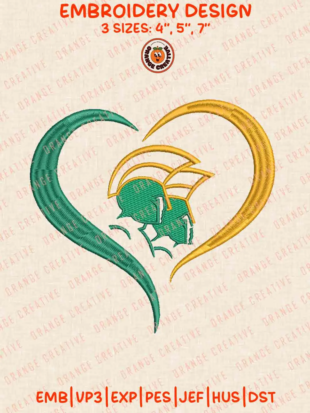 Norfolk State Spartans Heart Logo Embroidery Files, NCAA Team Embroidery Design, Machine Embroidery Design File, 4 Sizes, Custom Size, Digital Download