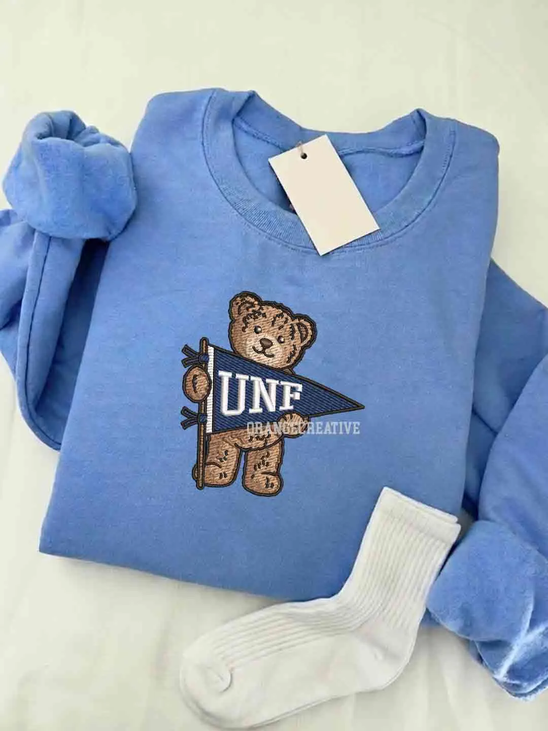 North Florida Ospreys Embroidered Sweatshirt, College Embroidered Crewneck, NCAA UNF Ospreys Team Embroidered Shirt, Teddy Bear Sweatshirt, Gift for Collegue
