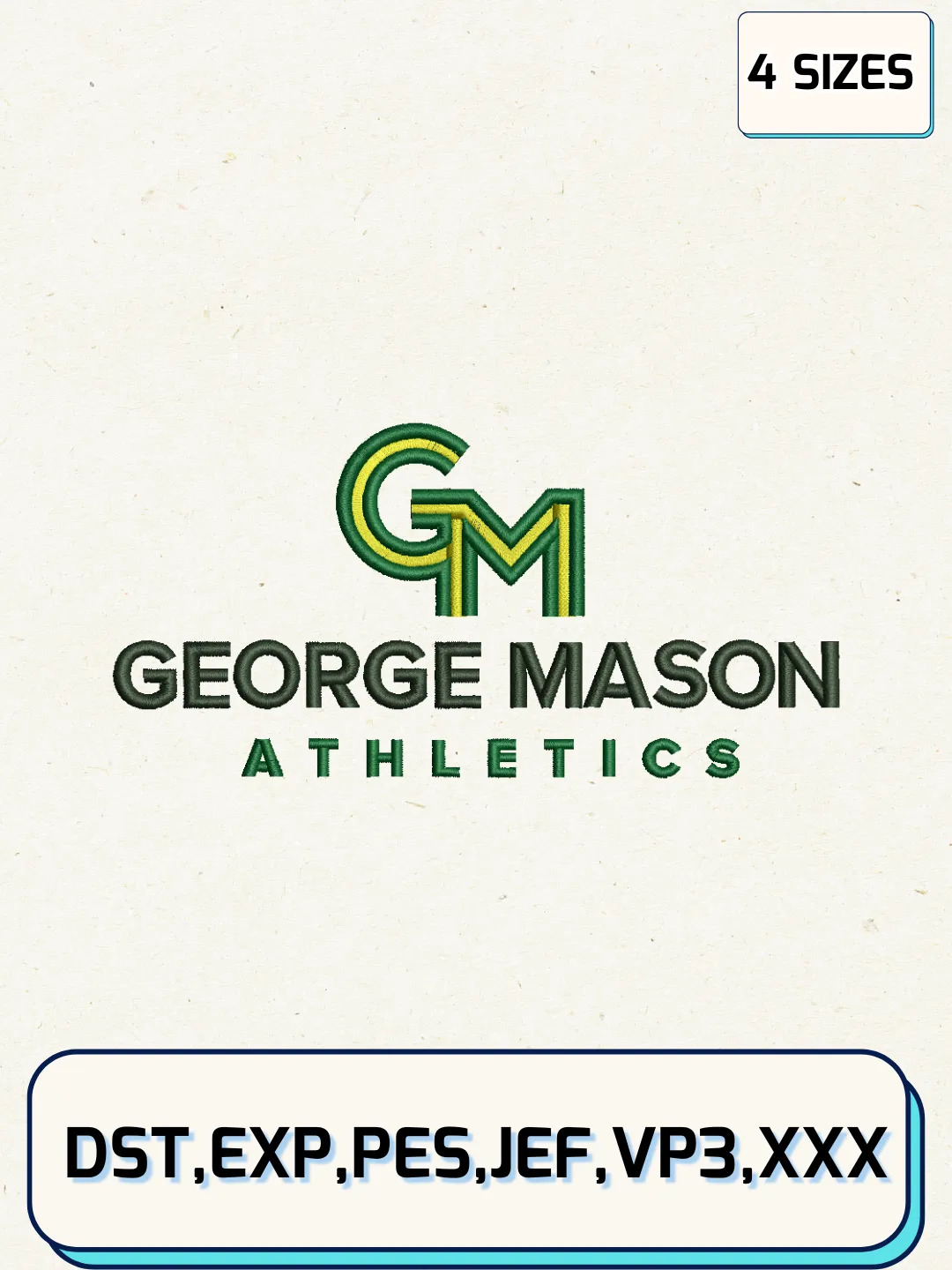 George Mason Patriots Logos Embroidery Design Files, NCAA Logos Embroidery Designs, Machine Embroidery Files, 4 Sizes
