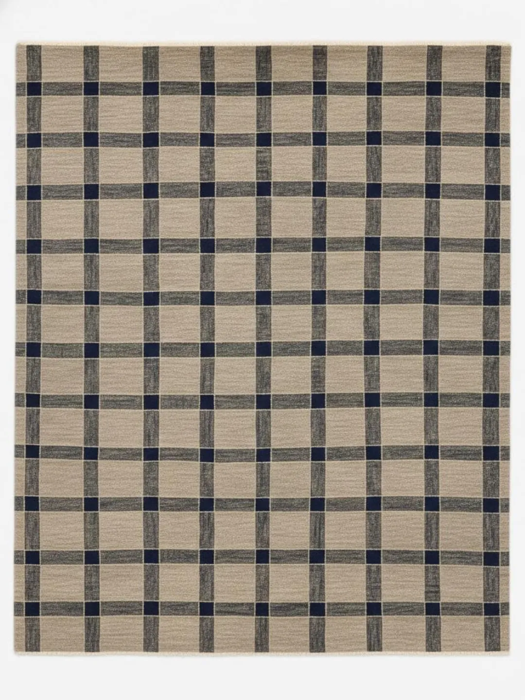 Simple Neutral Rug Plaid Hand Knotted Wool Rug | Neutral Plaid Check Area Rug