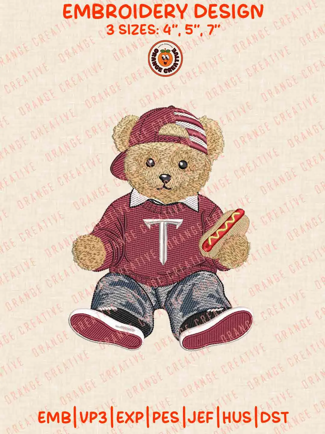 Troy Trojan Teddy Bear Embroidery Design Files, Football Embroidery Designs, Sport Machine Embroidery Files, 3 Sizes, Custom Sizes, Instant Download