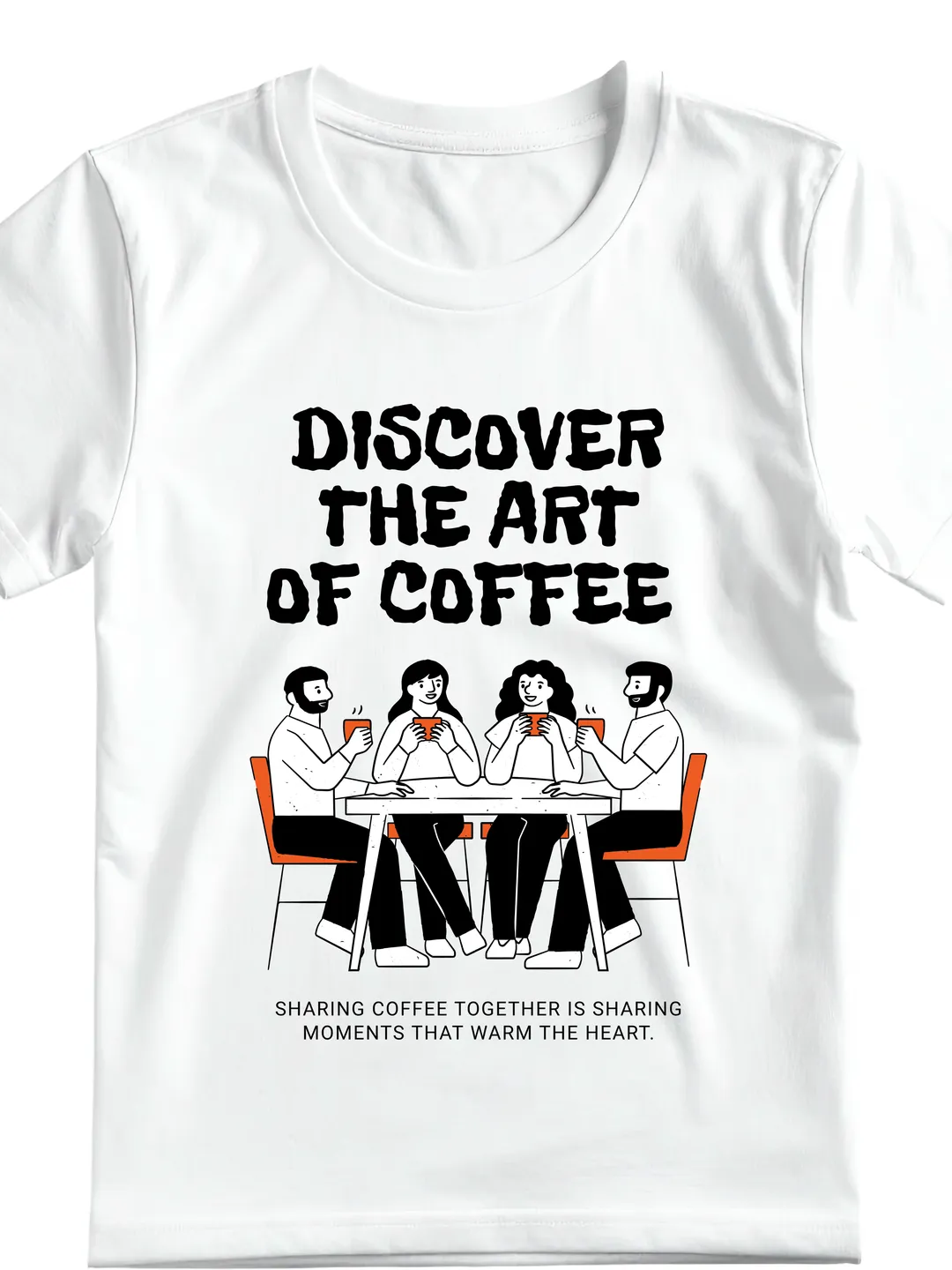 T-Shirt Design Black and Orange Illustrative Discover the Art of Coffee T-Shirt | Coffee Lover Tee