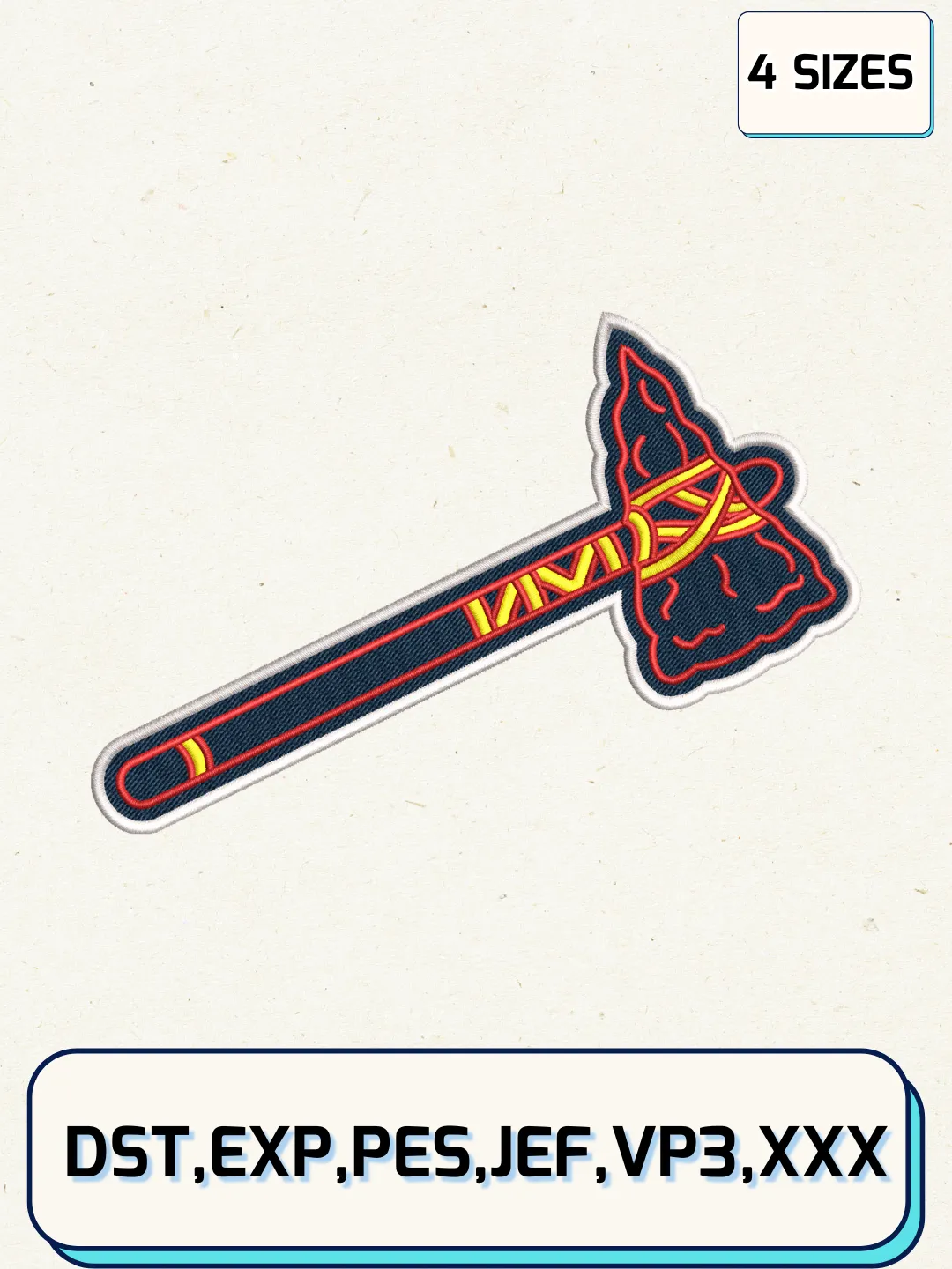 Atlanta Braves Logos Embroidery Design Files, MLB Logos Embroidery Designs, Machine Embroidery Files, 4 Sizes