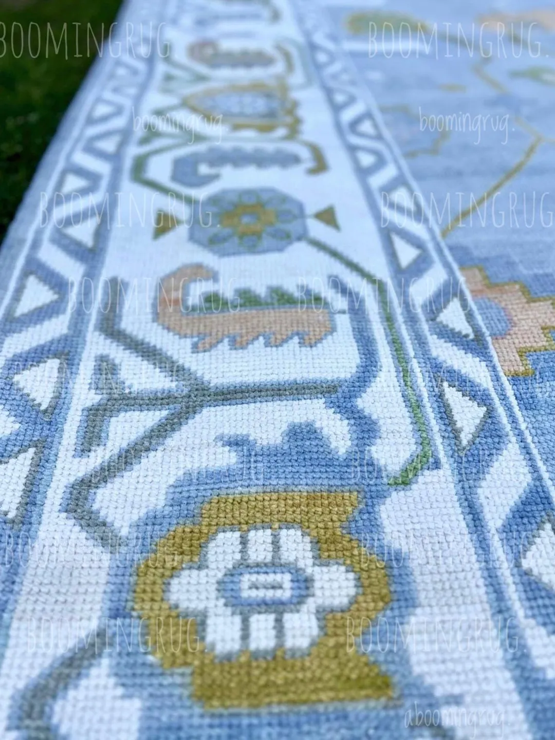 Patio Oushak Rug | Light Blue Outdoor Area Rug | Handwoven Turkish ...